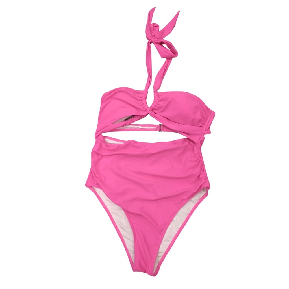 Hilor Womens Hot Pink‎ Cutout Halter One Piece Swimsuit Monokini Size 14